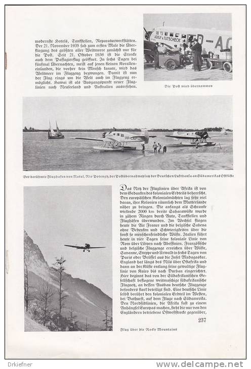 Aufsatz Dr. K. Krause: Weltluftverkehr, 1938; Condor, Clipper-Flugboot, JU 52 U.a. - Stationery