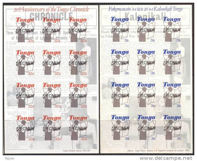 TONGA -  CHRONICLE NEWSPAPER - Ovpt. Specimen - Self-adhesive  - 1984 - Tonga (1970-...)