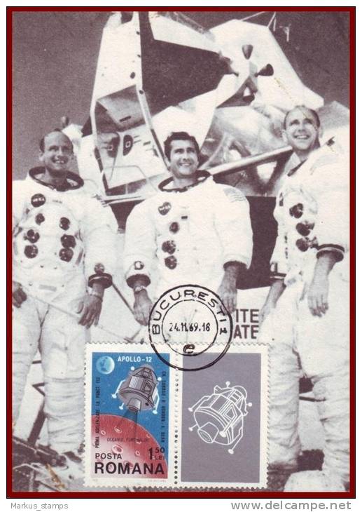 Romania 1969 - Apollo 12 Set Of 2 Maxicards, Different Labels, Space Mission Maximum Cards FDI - Europe