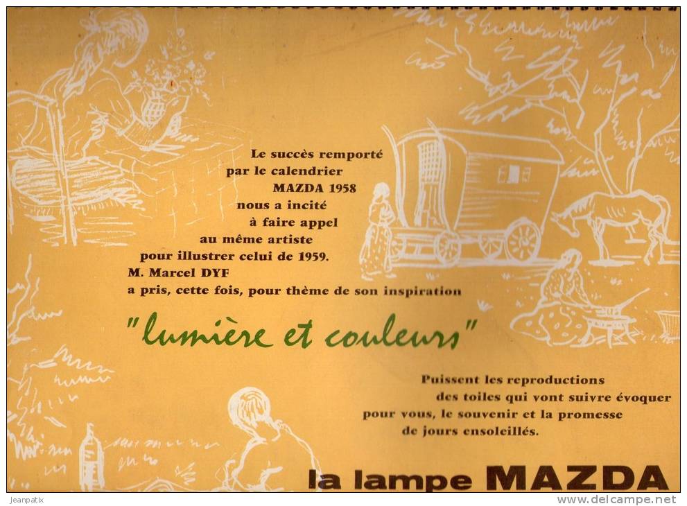 Calendrier Grand Format 1959 - La Lampe MAZDA éclairage Radio - Peinture Marcel DYF - Big : 1941-60