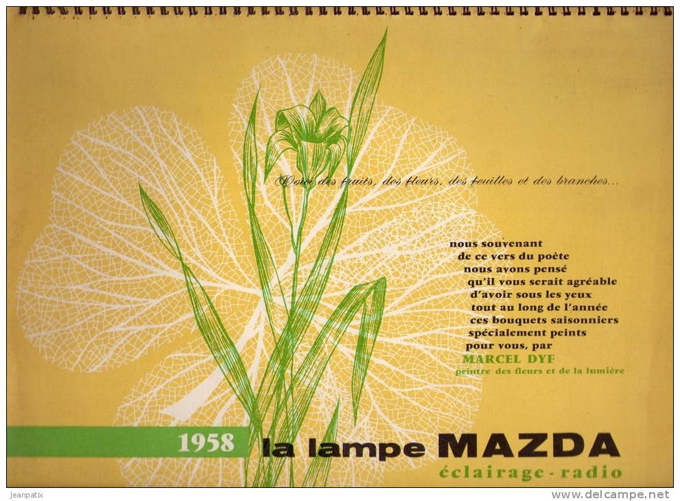Calendrier Grand Format 1958 - La Lampe MAZDA éclairage Radio - Peinture Marcel DYF - Groot Formaat: 1941-60