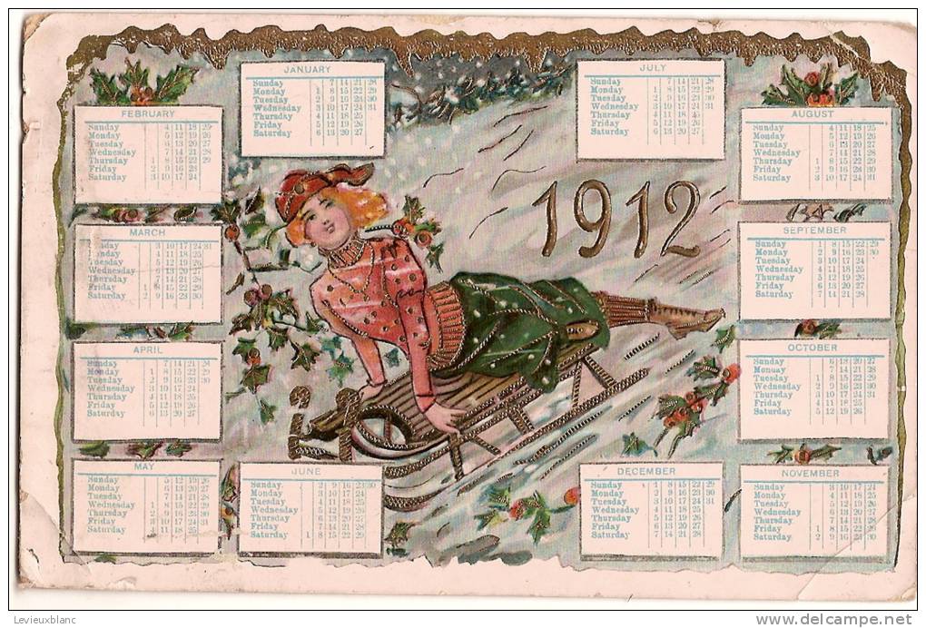 Calendrier/Carte Postale / Femme Faisant De La Luge / Meilleurs Voeux/New York:USA/1912      CAL106 - Formato Piccolo : 1901-20