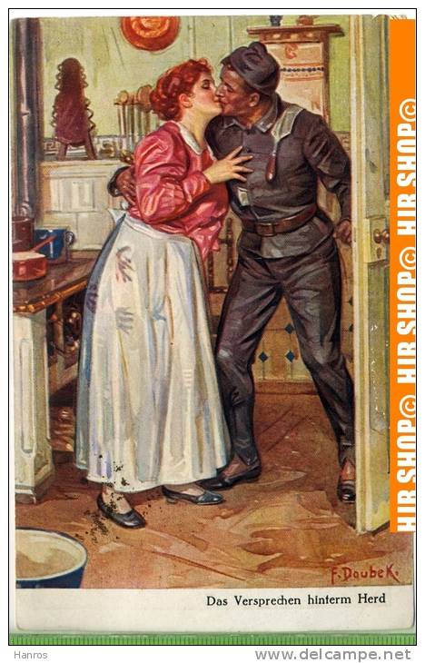„Das Versprechen Hinterm Herd“  Um 1910 /1920   Künstler-Postkarte Mit Frankatur, Mit Stempel  14.8.19 - Doubek, F.