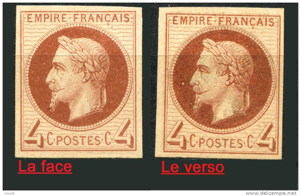 Essai Administratifs Pour La Couleur De 1869 4 C. Brun-rouge, Papier Epais, Imprimé  Recto Verso - 1863-1870 Napoléon III. Laure