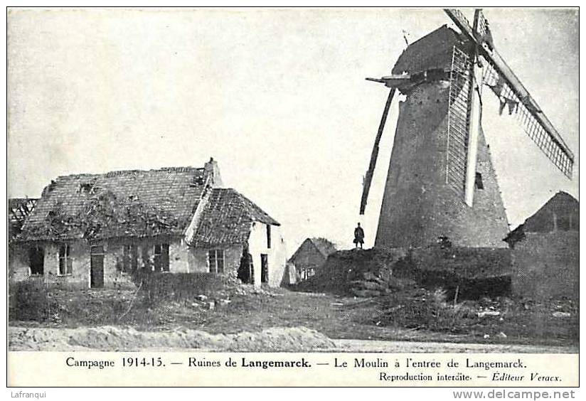 Belgique -ref 819- Guerre 1914-18- Ruines De Langemarck -le Moulin A Vent - Theme Moulins   -carte Bon Etat  - - Langemark-Poelkapelle