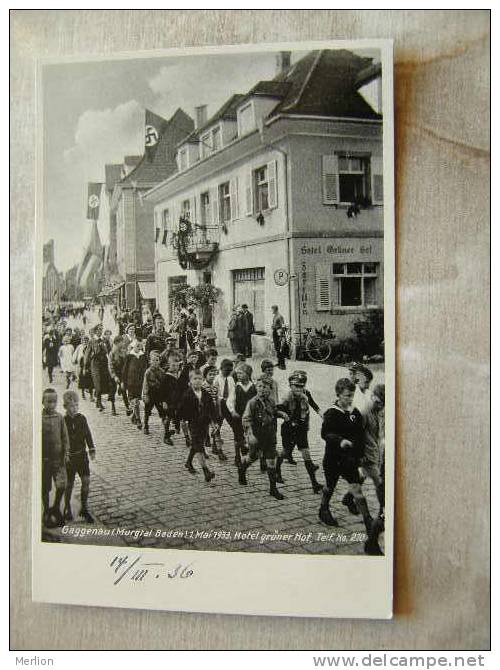 Gaggenau Murgtal -Baden  - Hotel Grüner Hof   -Children In Uniforms Marching - Flagged Houses  14.March 1936  D86126 - Gaggenau