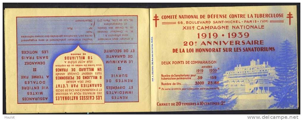 1 Komplettes Markenheftchen Mit 20 Briefmarken A 10 Centimes Von 1939 ** Mit Werbeanhängern Vom Comité National De Défen - Gedenkmarken