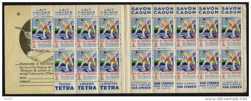 1 Unkomplettes Markenheftchen Mit 17  Briefmarken  Von 1938 ** Mit Werbeanhängern Der 12. Campagne Nationale Vom Comité - Commemoratives