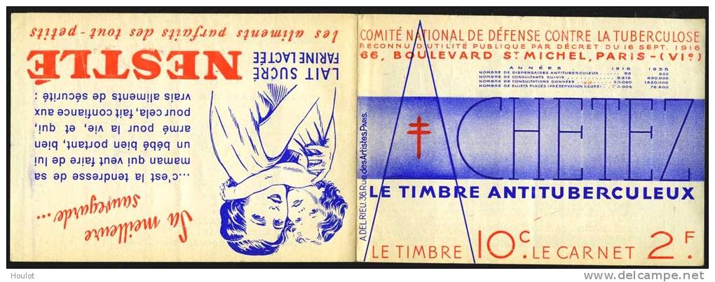 1 Unkomplettes Markenheftchen Mit 17  Briefmarken  Von 1935  **  Comité National De Défense Contre La Tuberculose, - Commémoratifs