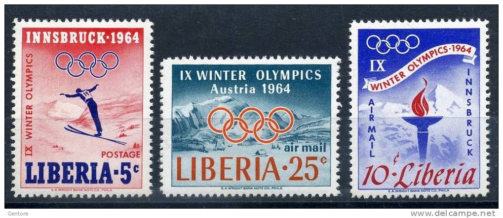 LIBERIA 1963  9° Winter Olympic Games Cpl Set Of  3 Yvert Cat. N° 391+ Air 144/45 Perfect MNH ** - Invierno 1964: Innsbruck