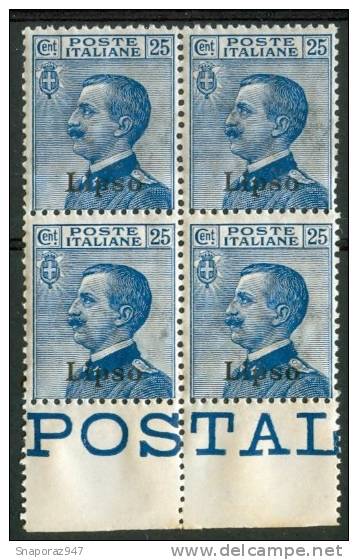 1912 Egeo (Lipso) 25c. Gomma Integra** - Egée (Lipso)