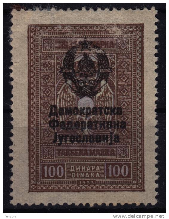 1945 1946 Yugoslavia - Revenue Tax - 100 Din - Overprint On Germany Occupation Stamp / USED - Dienstzegels