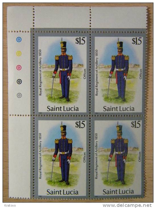 ST. LUCIA * 1985 * MILITARY UNIFORMS * BLOCK OF 4 * SCOTT # 761 * MNH - St.Lucia (1979-...)