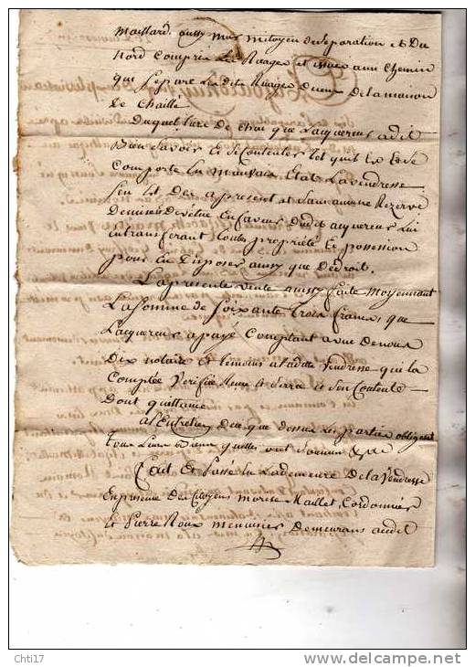 SAINT ROMAIN DE BENET /SAUJON/ MANUSCRIT /ACTE DE NOTAIRE/ VENTE D UN CHAI LE 22 PLUVIOSE AN 7 /10 FEVRIER 1799 - Manuscrits