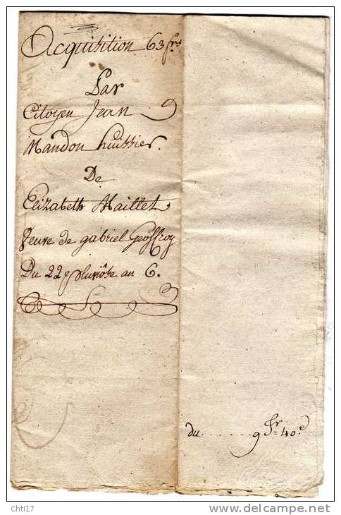 SAINT ROMAIN DE BENET /SAUJON/ MANUSCRIT /ACTE DE NOTAIRE/ VENTE D UN CHAI LE 22 PLUVIOSE AN 7 /10 FEVRIER 1799 - Manuscrits