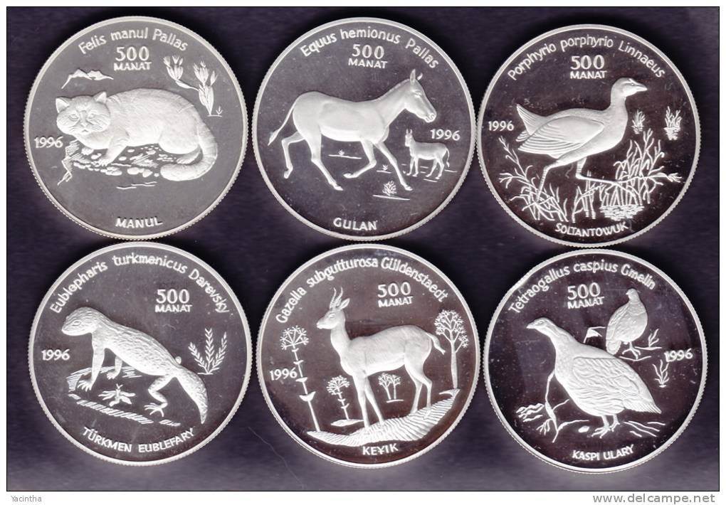 TÚRKMENISTAN  ENDANGERED WILDLIFE  1996  SILVER PROOF COLLECTION   HARD TO FIND  6 COINS - Turkmenistán