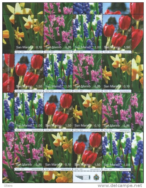 San Marino 2010 Fiori Flowers Blumen Minifoglio Con 4 Serie  Nuovo Illinguellato ** MNH - Neufs