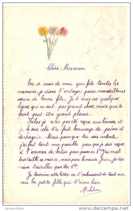 Lettre De Compliment Avec Enluminure-Chromo/Maman Chérie/Fête Des Méres/Vers 1940  CAN11 - Autres & Non Classés