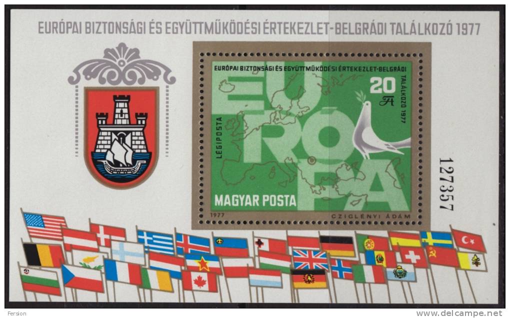 Hungary Ungarn - 1977 - European Flags - Belgrade Coat Od Arms - OSCE - MNH Block - Europese Instellingen