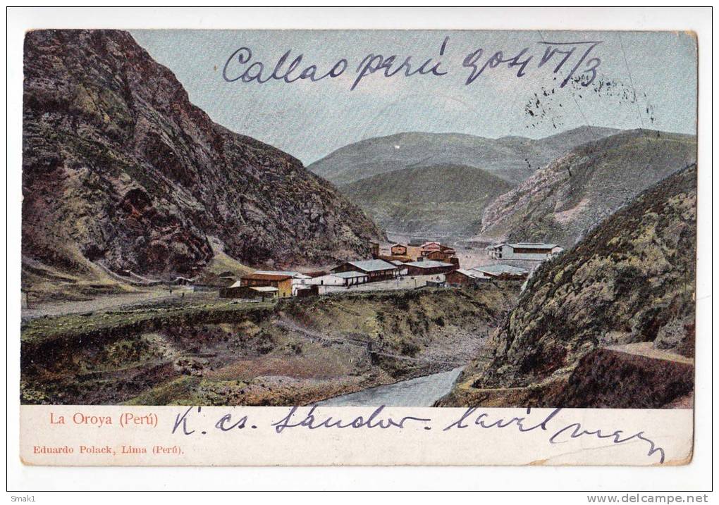 AMERICA PERU LA OROYA EDUARDO POLACK OLD POSTCARD 1904. WITHOUT STAMP - Perù