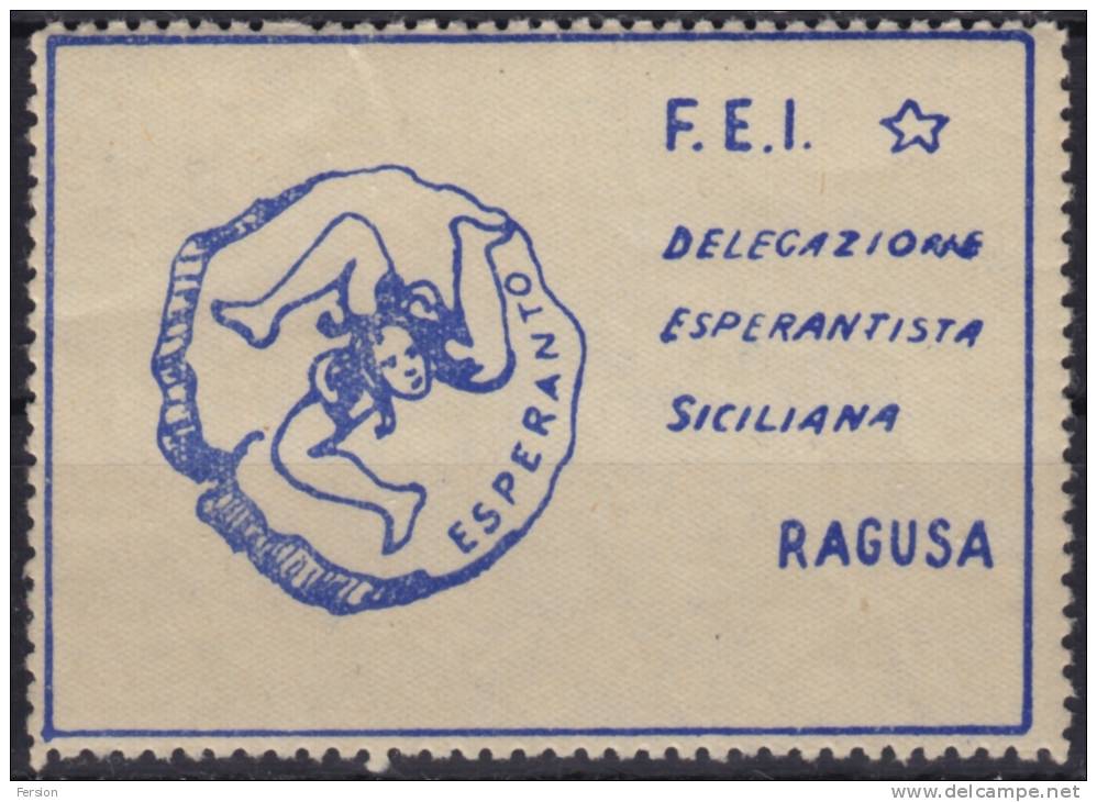 ESPERANTO - LABEL CINDERELLA Vignette ITALY 1951- GREEK Mythology Gorgoneion - Siciliana - RAGUSA / Sicily - Mythologie