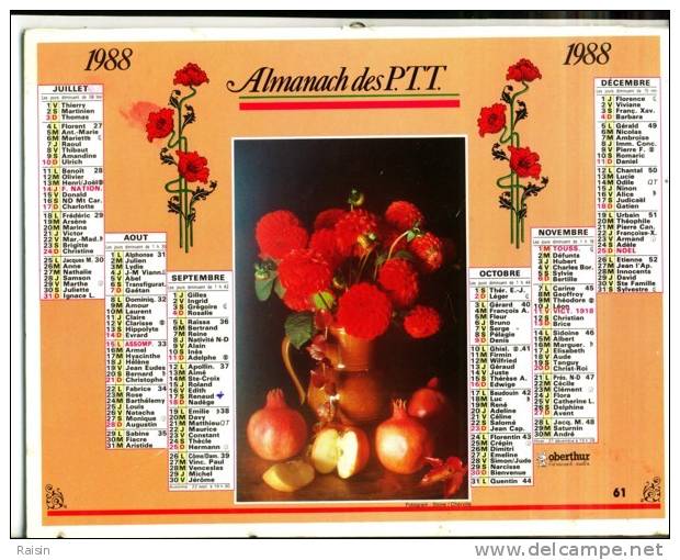 Almanach Des P T T 1988 Oberthur Vases De Fleurs Fotogram-Stone/Cherville Décoré De Guirlandes Fleuries BE - Big : 1981-90