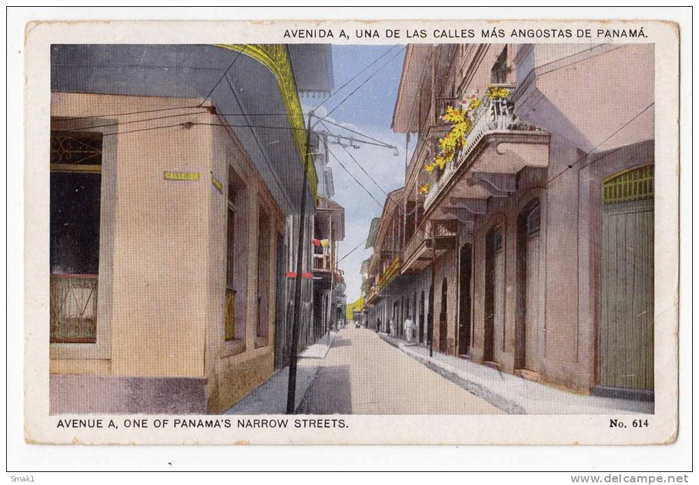 AMERICA PANAMA AVENUE A, ONE OF PANAMA'S NARROW STREETS Nr. 614 OLD POSTCARD - Panama