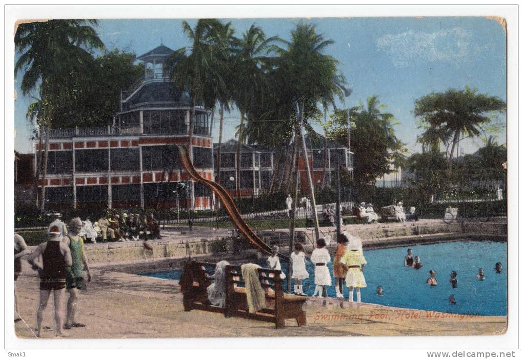 AMERICA PANAMA SWIMMING POOL, HOTEL WASHINGTON OLD POSTCARD 1937. - Panama