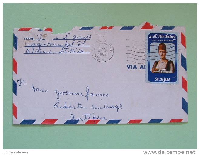 St. Kitts 1982 Cover To England Antigua - Alexandra Princess Of Wales - St.Kitts En Nevis ( 1983-...)