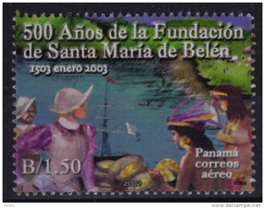 2002 Panama - Spanish Settlers - USED - SHIP + INDIANS + Indian - Indianen