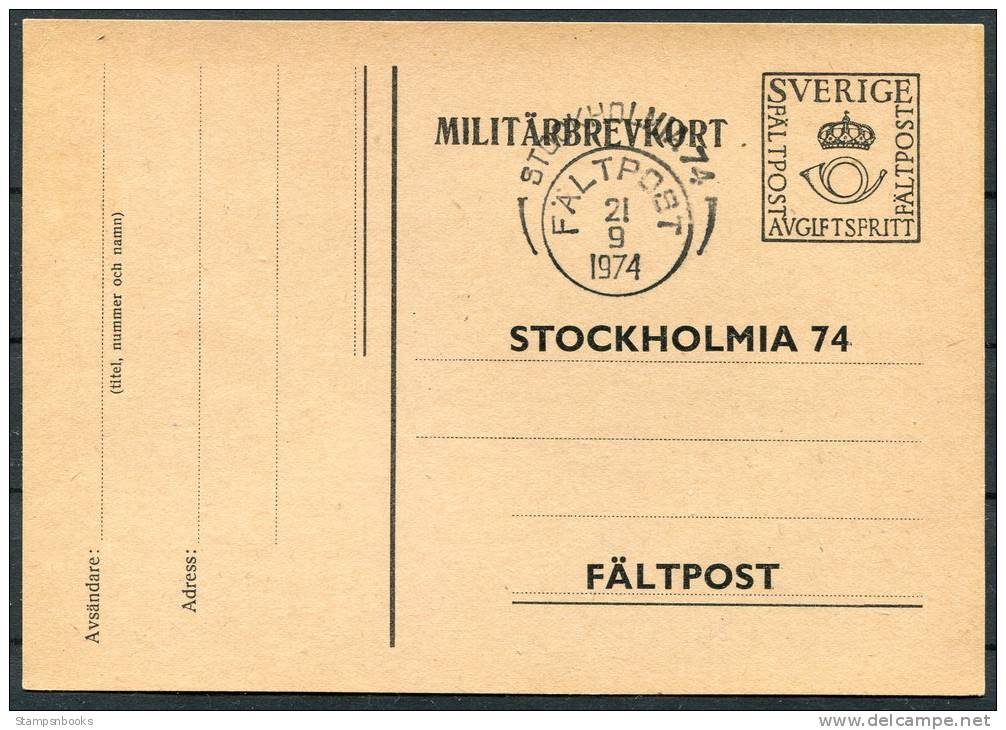 1974 Sweden Military Stationery Card - Stockholmia 74 Stamp Exhibition Faltpost - Militaire Zegels