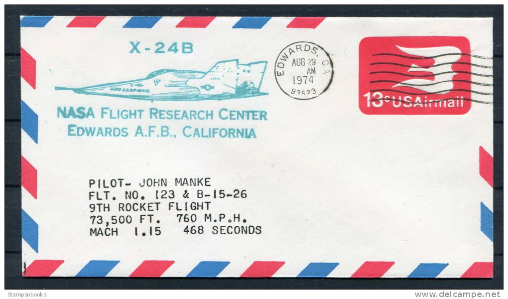1974 USA NASA X-24B Rocket Flight Stationery Cover - Edwards Airforce Base - United States
