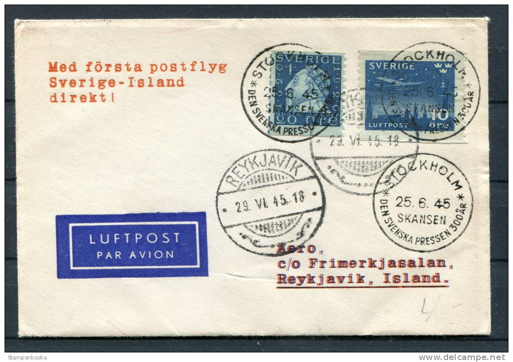 1945 Sweden - Iceland First Flight Cover - Briefe U. Dokumente