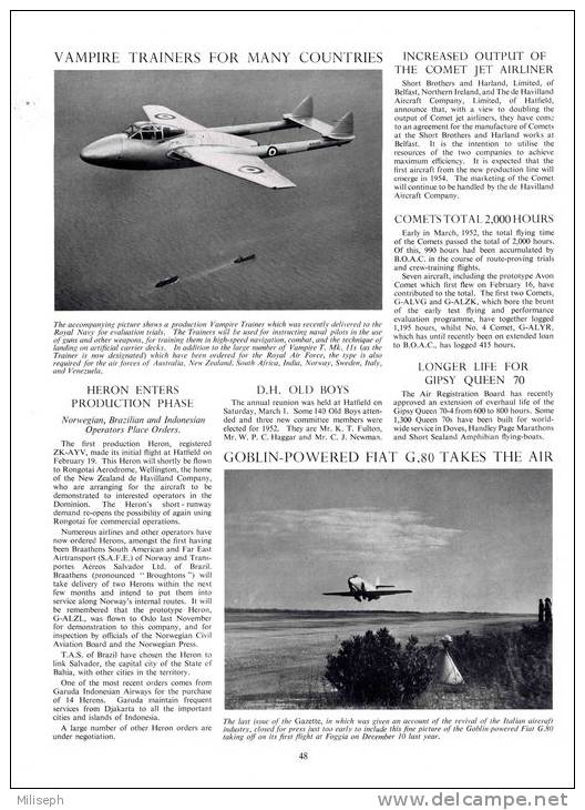 DE HAVILLAND GAZETTE - N° 68 - April 1952 - QUEEN ELISABETH II - KING GEORGE VI - Avion COMET - Etc     (2875) - Aviation