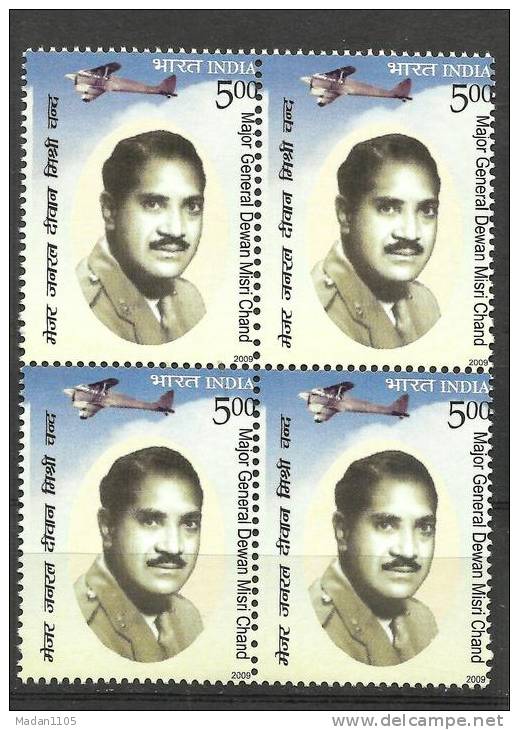 INDIA, 2009, Major General Dewan Misri Chand , Pioneer Aviator, Block Of 4,  MNH, (**) - Ungebraucht
