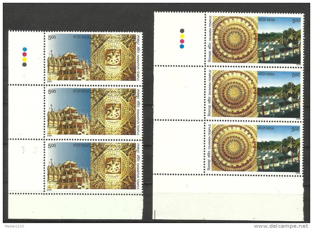 INDIA, 2009, Heritage Jain Temple,Dilwara  And Ranakpur , Setenant Set 2 V, Strip Of 3,With Traffic Lights, MNH, (**) - Unused Stamps