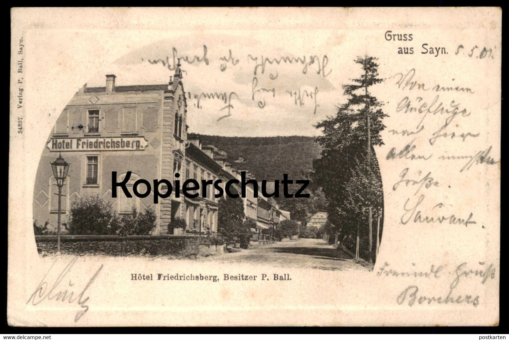 ALTE POSTKARTE GRUSS AUS SAYN HOTEL FRIEDRICHSBERG BESITZER P. BALL 1901 Bendorf Koblenz Passepartout Cpa Postcard AK - Bendorf