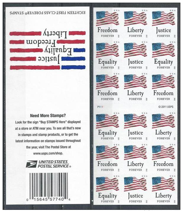 USA. Scott # 4706-09b, BC269 MNH. ATM Booklet Of 18. Flags 2012 - 3. 1981-...