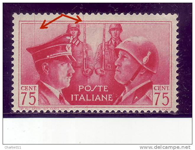 HITLER -MUSSOLINI-75 C-WW II-ERROR-RARE-VERTICAL LINES-ITALY-1941 - Poste Militaire (PM)