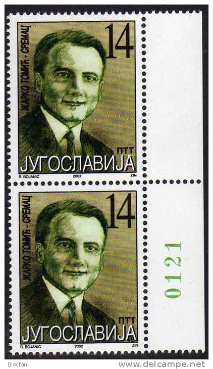 Abart Volksheld 2002 Jugoslawien 3071 Plus Stecherzeichen ** 51€ Partisan Held Z. Tomic-Sremac 1941 Stamp Of YUGOSLAVIJA - Oddities On Stamps