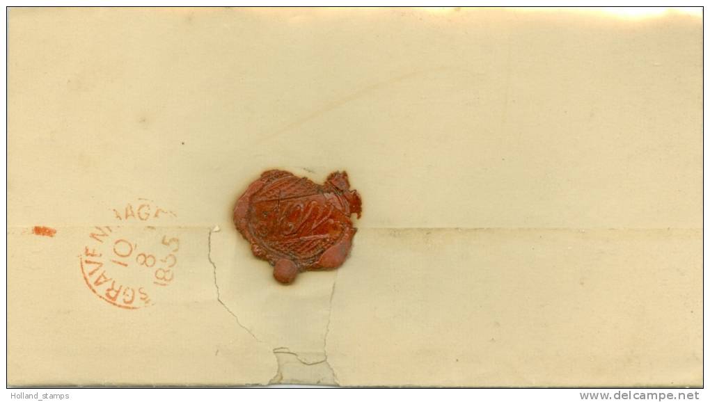 BRIEFOMSLAG Uit 1855 Van DELFT Aan De HEER STAATSRAAD COMMISSARIS DES KONINGS In De PROVINCIE ZUID HOLLAND Te 's-GRAVENH - Cartas & Documentos