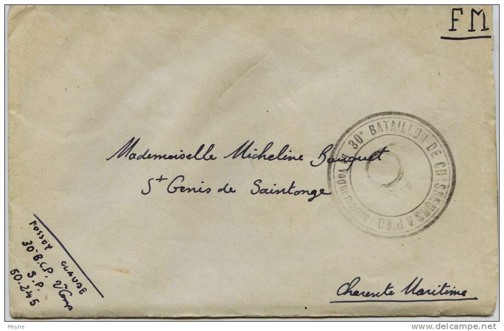 T 108 -Cachet Circulaire *  30éme BATAILLON DE CHASSEURS A PIEDS - Le Vaguemestre - A Circulé En Mars 1945 Sur Enveloppe - Militärstempel Ab 1900 (ausser Kriegszeiten)