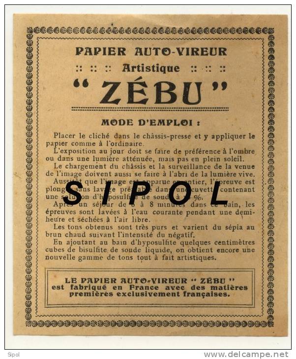 Papier Auto Vireur Artistique " ZEBU" Pode D Emploi  Page De 95 X 110 Mm TBE - Matériel & Accessoires