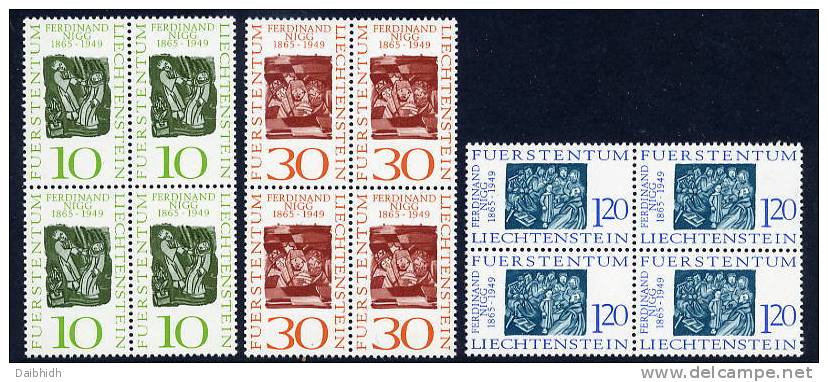 LIECHTENSTEIN 1965 Ferdinand Nigg Centenary Set In Blocks Of 4 MNH / **.  Michel 455-57 - Nuevos
