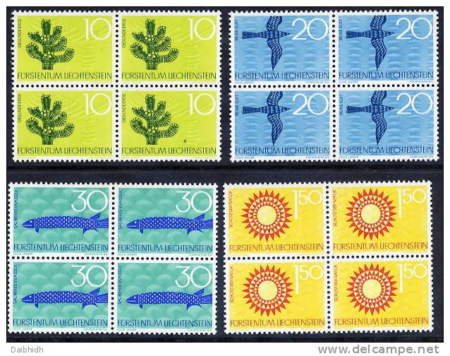LIECHTENSTEIN 1966 Nature Protection Set In Blocks Of 4 MNH / **.  Michel 460-63 - Unused Stamps