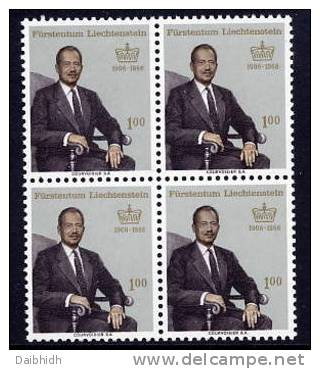 LIECHTENSTEIN 1966 Prince's 60th Birthday In Block Of 4 MNH / **.  Michel 464 - Unused Stamps