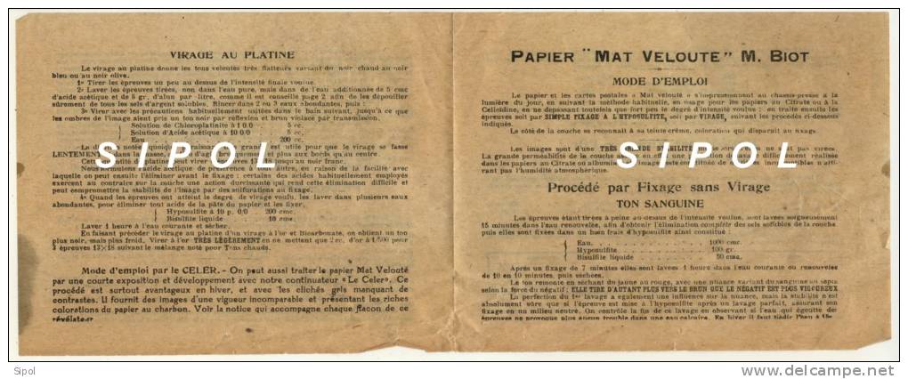 Papier " Mat Velouté " M.Biot  Mode D Emploi  Sur Papier Fin  De 14 X 11 Cm 2 Feuillets - Supplies And Equipment