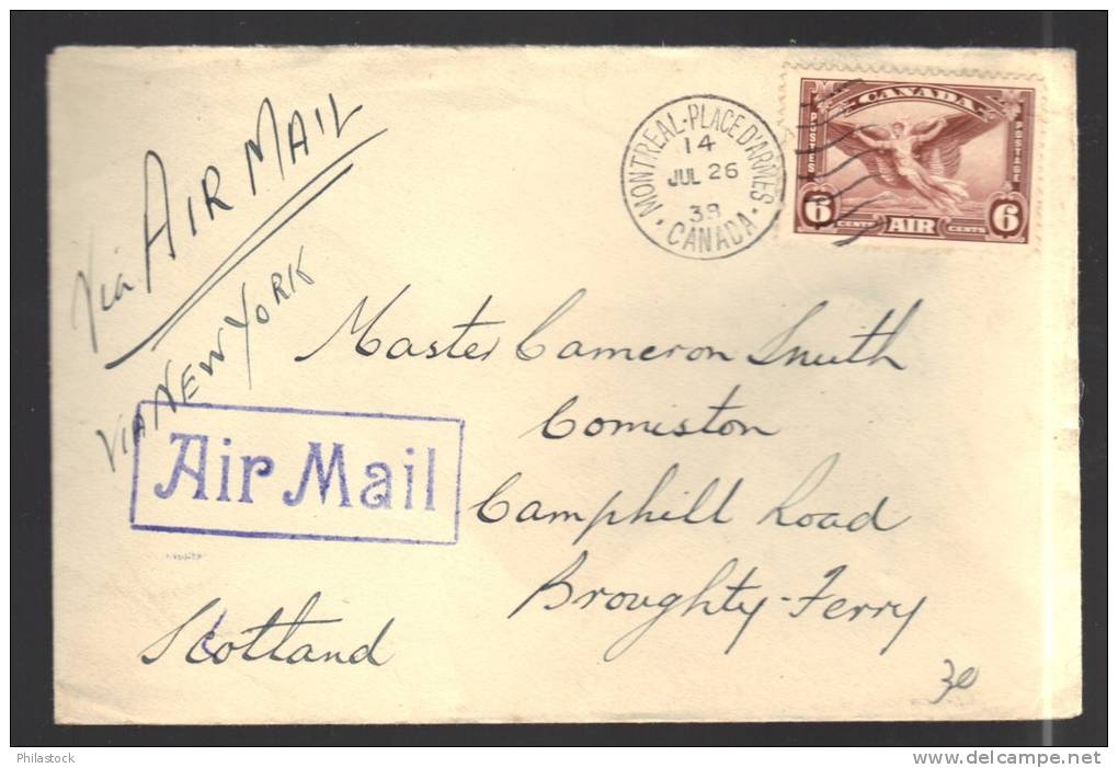 CANADA 1938 PA N° 5 Obl. S/Lettre Avion Pour L´Ecosse - Airmail