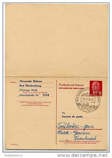 DDR P 65 Antwort-Postkarte ZUDRUCK BÖTTNER #3 Sost. FOIRE TOULOUSE France 1963 - Privé Postkaarten - Gebruikt