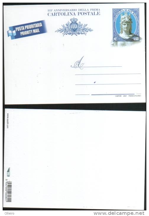 San Marino 2007 Cartolina Postale Per Il 125 Anniv Della Prima Cartolina Postale  ** MNH - Entiers Postaux